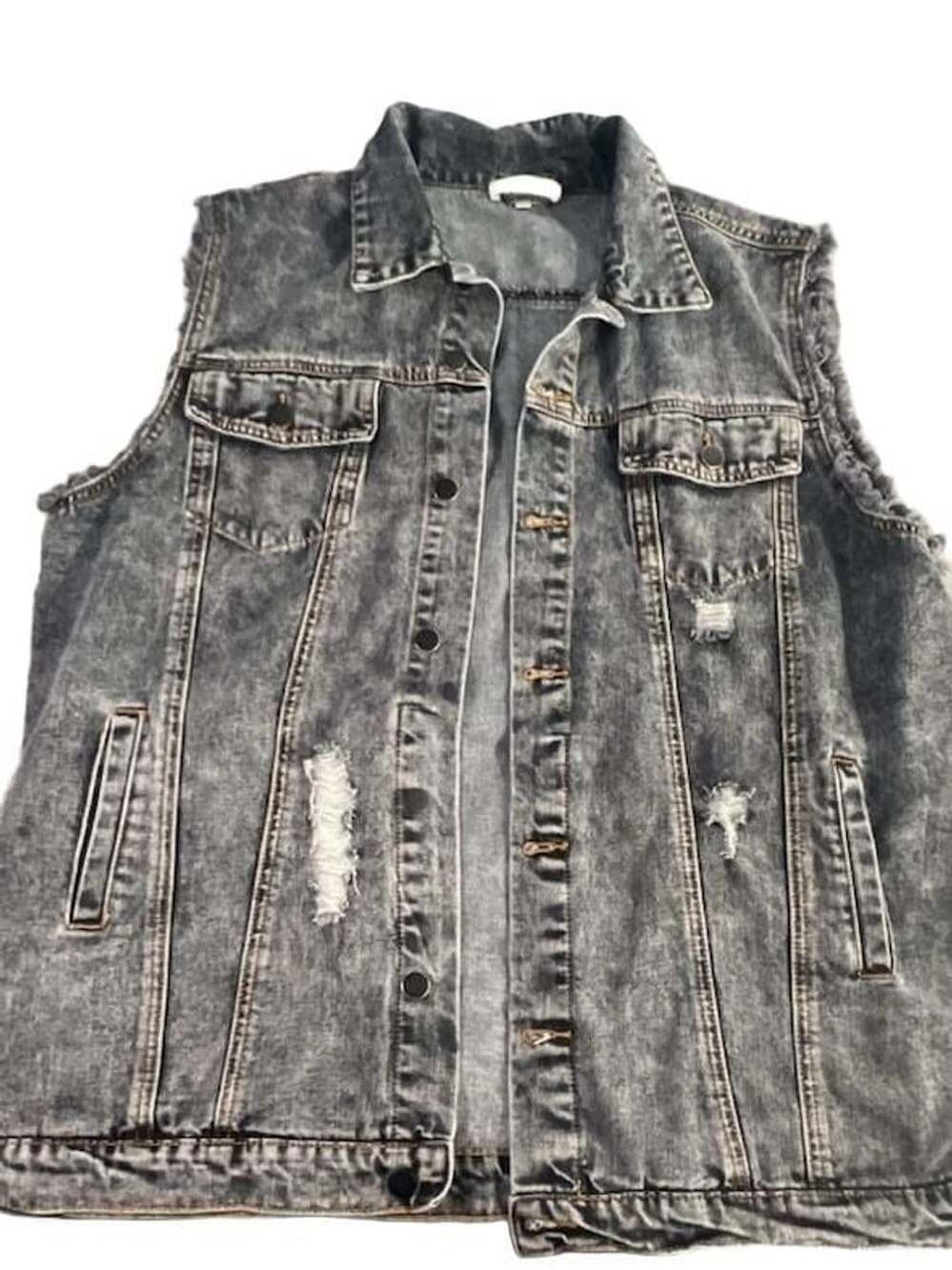 Umgee USA Plus Size Distressed  Sleeveless Denim Vest Size XL Style WC1915